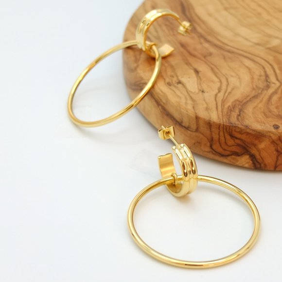 Danielle 18K Gold Plated Hoop Interlock Earrings - Picture 7 of 10